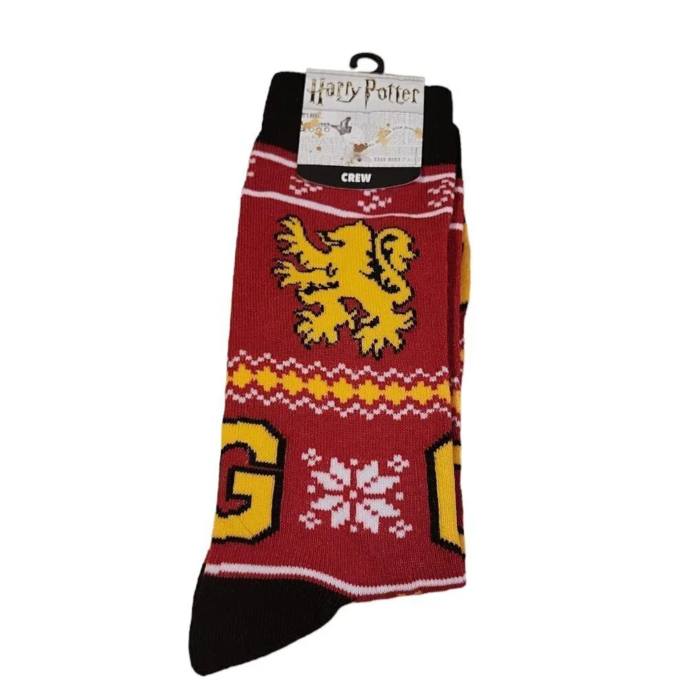 Harry Potter NEW Gryffindor House‎ Crew Socks Ugly Christmas Sweater Print 10-13